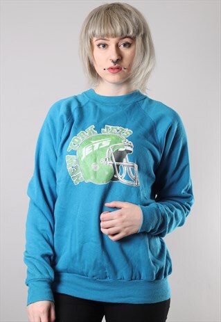 VINTAGE NEW YORK JETS USA PRINT SWEATSHIRT LARGE