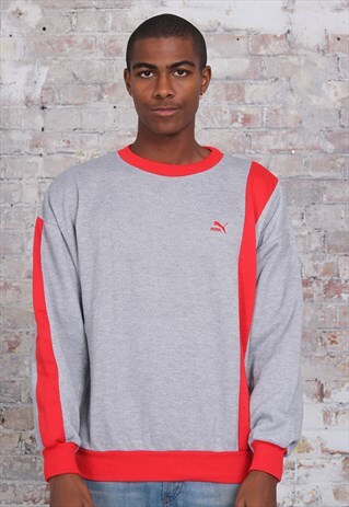 VINTAGE PUMA LOGO JUMPER GREY RED