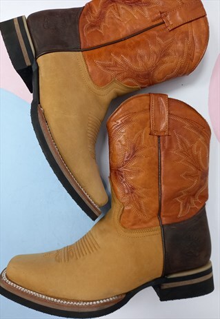 Grinders Cowboy Boots Brown Tan Leather Western 