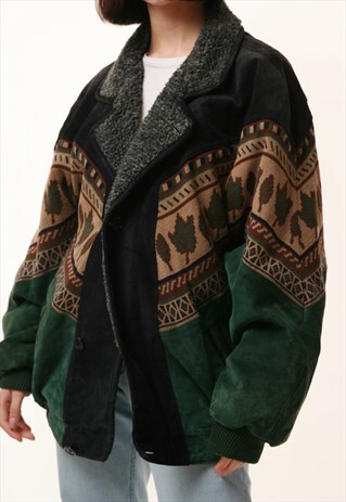 90S VINTAGE OLDSCHOOL LEATHER AZTEC BOMBER JACKET 16175
