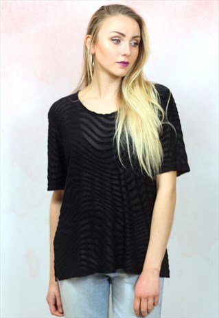 1990S VINTAGE BLACK LUREX SILVER GLITTER SEMI SHEER TOP