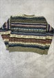 VINTAGE KNITTED JUMPER ABSTRACT PATTERNED GRANDAD SWEATER