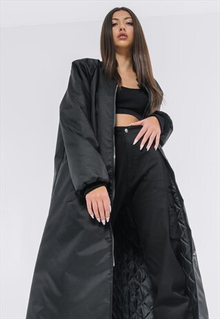 LONGLINE BOMBER COAT IN BLACK