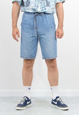 Vintage denim shorts in blue with elastic waist