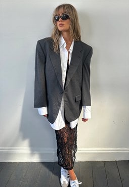 Christian Dior Blazer Vintage 90s Wool Grey Suit Jacket L