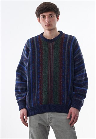 VINTAGE ERMENEGILDO ZEGNA SWEATER 90S BLUE RED GREEN