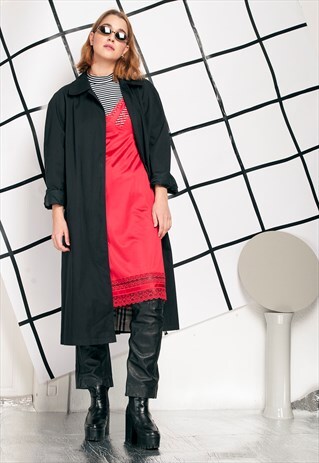 80S VINTAGE TRENCH COAT IN BLACK