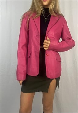 Vintage Y2K leather blazer in pink. 