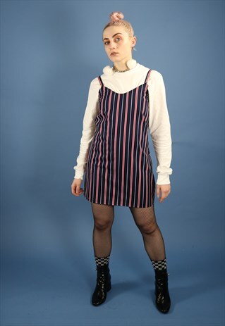 STATEMENT STRIPE SLIP DRESS IN NAVY BLUE