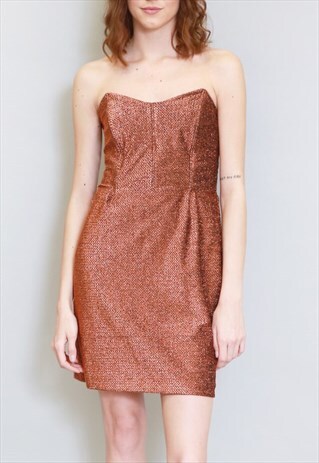 VINTAGE 1980'S COPPER METALLIC STRAPLESS MINI DRESS