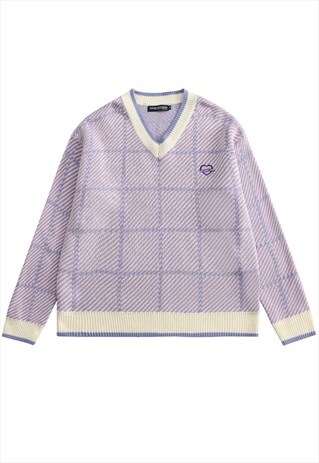KALODIS V-NECK PLAID PANEL OVERSIZE SWEATER