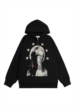 Gothic hoodie saint print pullover retro punk jumper black