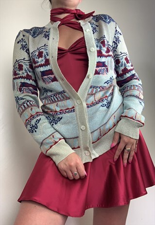 VINTAGE Y2K MARY KATRANTZOU GLITTER BLUE LUX CARDIGAN