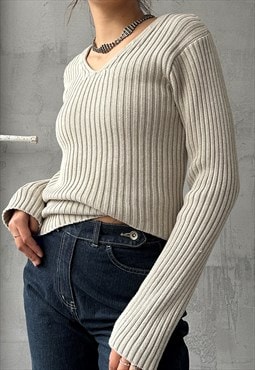 Vintage 90's Unisex Classy Cream Chunky Ribbed Knit Jumper