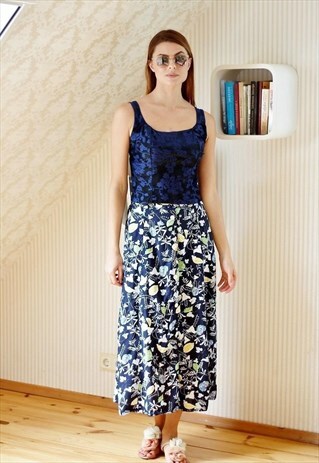 NAVY MAXI FLORAL SKIRT