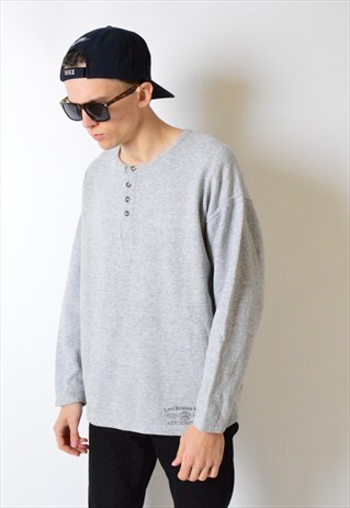 VINTAGE 90S GREY 1/4 BUTTON LONG SLEEVE TOP