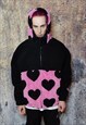 HEART FLEECE HOOD JACKET HANDMADE FLUFFY EMOJI BOMBER BLACK
