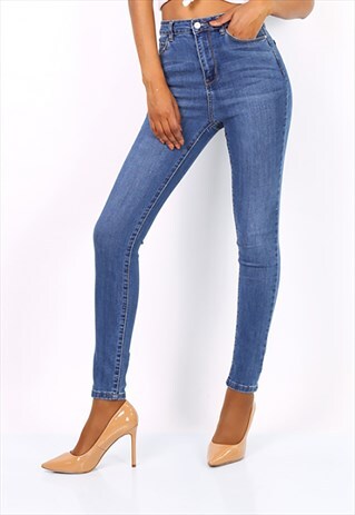 HIGH WAISTED SKINNY JEANS -DENIM MID BLUE