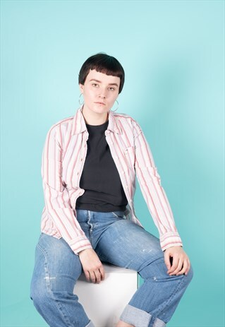 VINTAGE TOMMY HILFIGER SHIRT IN PINK AND BLUE STRIPES