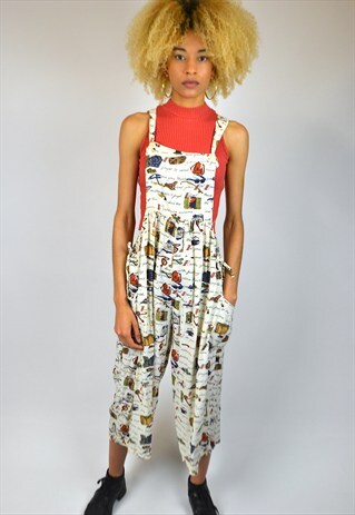 VINTAGE 90'S PATTERNED DUNGAREE STYLE JUMPSUIT