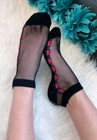 BLACK SHEER TOP ROSES SOCKS