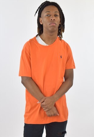 VINTAGE 90S ORANGE RALPH LAUREN CREW NECK T SHIRT