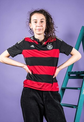 ADIDAS VINTAGE 1990S RED AND BLACK STRIPED FOOTBALL SHIRT