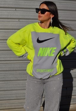 Y2K vintage reworked Nike patchwork logo neon sweatshirt