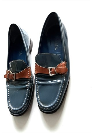 Indigo PRADA Vintage Patent Leather Loafers Shoes UK6 EU39