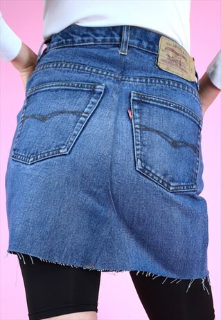 VINTAGE REWORKED SKIRT 90S LEVI'S DENIM MINI DARK BLUE