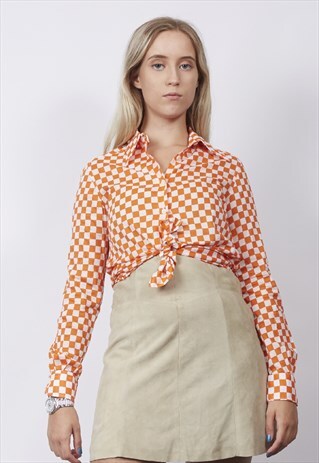 VINTAGE 70'S ORANGE/WHITE CHECKERBOARD SHIRT