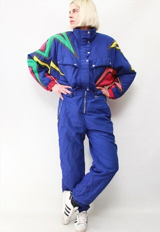 VINTAGE 80'S AMAZING COOL ELECTRIC BLUE SKI SNOW JUMPSUIT