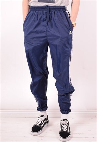 ADIDAS MENS VINTAGE TRACKSUIT TROUSERS LARGE BLUE 90S