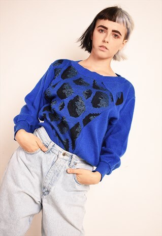 80'S RETRO ABSTRACT ANIMAL PATTERN KNIT JUMPER