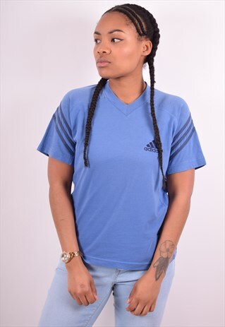 ADIDAS WOMENS VINTAGE T-SHIRT TOP MEDIUM BLUE 90S