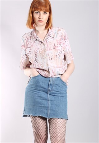 VINTAGE 90S TROPICAL PATTERN TEXTURED BLOUSE TOP