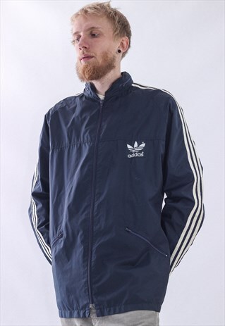VINTAGE MENS ADIDAS RAINCOAT BIG LOGO WINDBREAKER JACKET
