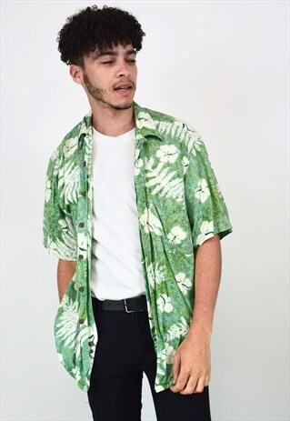 VINTAGE 90'S GREEN HAWAIIAN FESTIVAL SHIRT