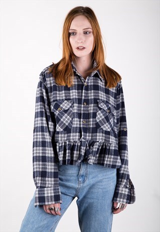 REWORKED VINTAGE CROPPED PLAID SHIRT WITH PEPLUM