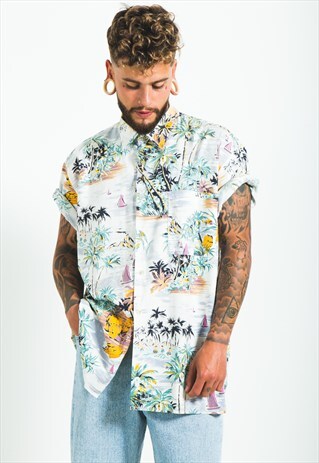 VINTAGE 80S HAWAIIAN SHORT SLEEVE SHIRT / S5559