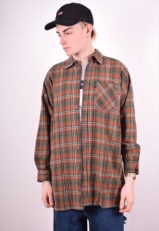 MENS VINTAGE FLANNEL SHIRT LARGE BROWN 90'S