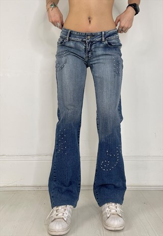 Vintage Y2k Jeans Bootcut Diamante 2000s Low Rise Flares 00s