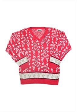 Vintage Knitwear Sweater Retro Pattern Pink Ladies Medium