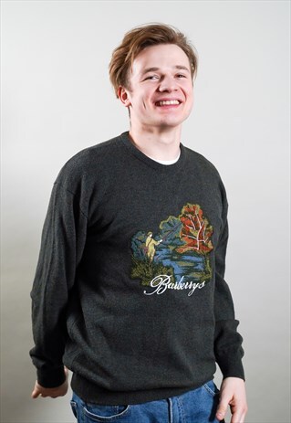 BURBERRY VINTAGE GREEN "FISHING & FOREST" PRINT JUMPER L