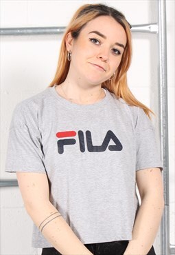 Vintage Fila T-Shirt in Grey Cropped Crewneck Tee Small
