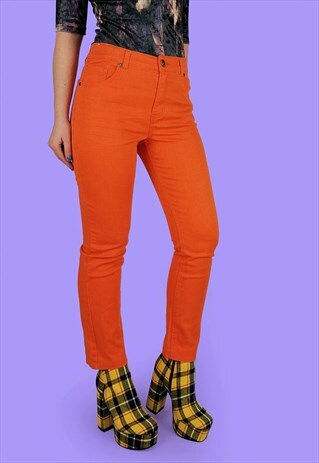 Vintage 90's High Waist Orange Mom Jeans Cropped