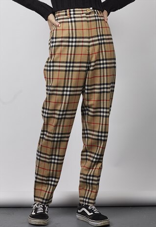 VINTAGE 80'S BURBERRY CLASSIC BEIGE TARTAN TROUSERS