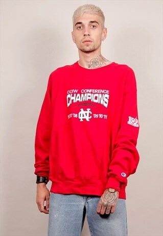 90'S VINTAGE CHAMPION CONFERENCE RED OVERSIZED SWEATER