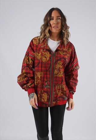SHELL BOMBER JACKET PATTERNED OVERSIZED TARTAN UK 16 (GK2Z)
