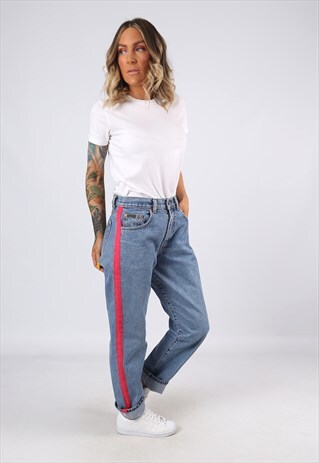 HIGH WAISTED SIDE STRIPE REWORKED JEANS TAPERED UK 12 (31W)